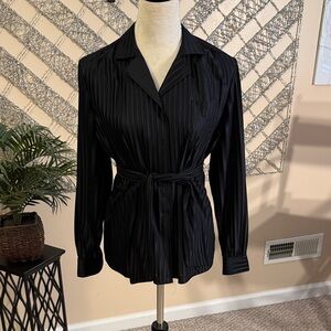 Black Pinstripe Blouse with Belt